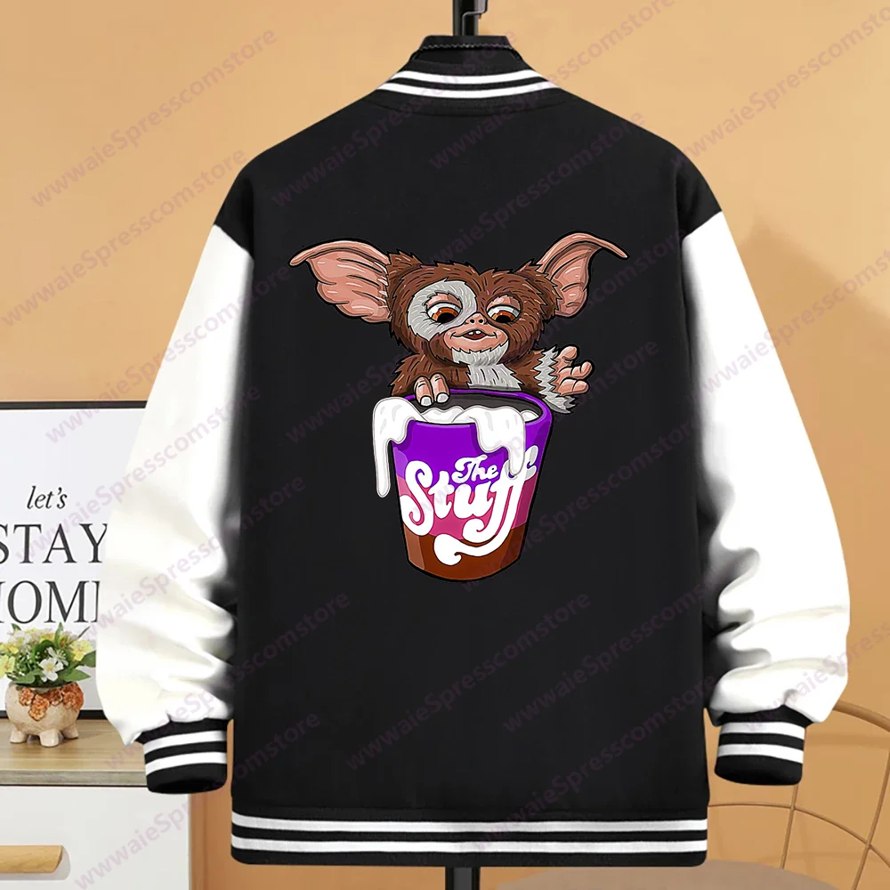 Gizmo Gremlins Fashion Print Men\'s Classic Long Sleeve Baseball Jacket Sweatshirt Fall/Winter Youth Sweatshirt Jacket