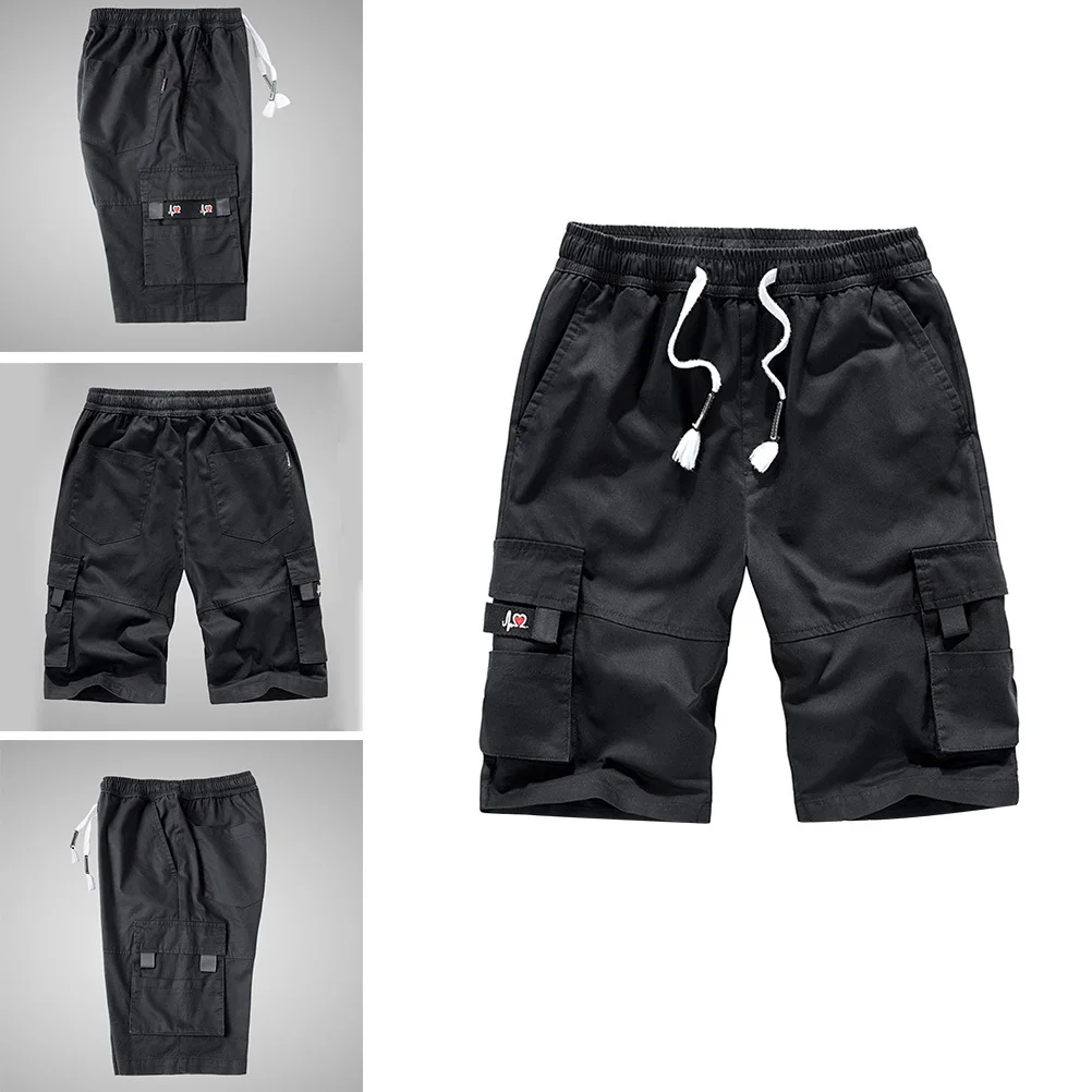 شورت صيفي أسود قابل للتنفس للرجال من القطن الخالص، سروال قصير مريح برباط قابل للتعديل مقاس 5xl #6