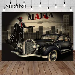 30s 60s Gangster Mafia Gun Old Car Chicago Crime Scene Photography Backdrop Party Background