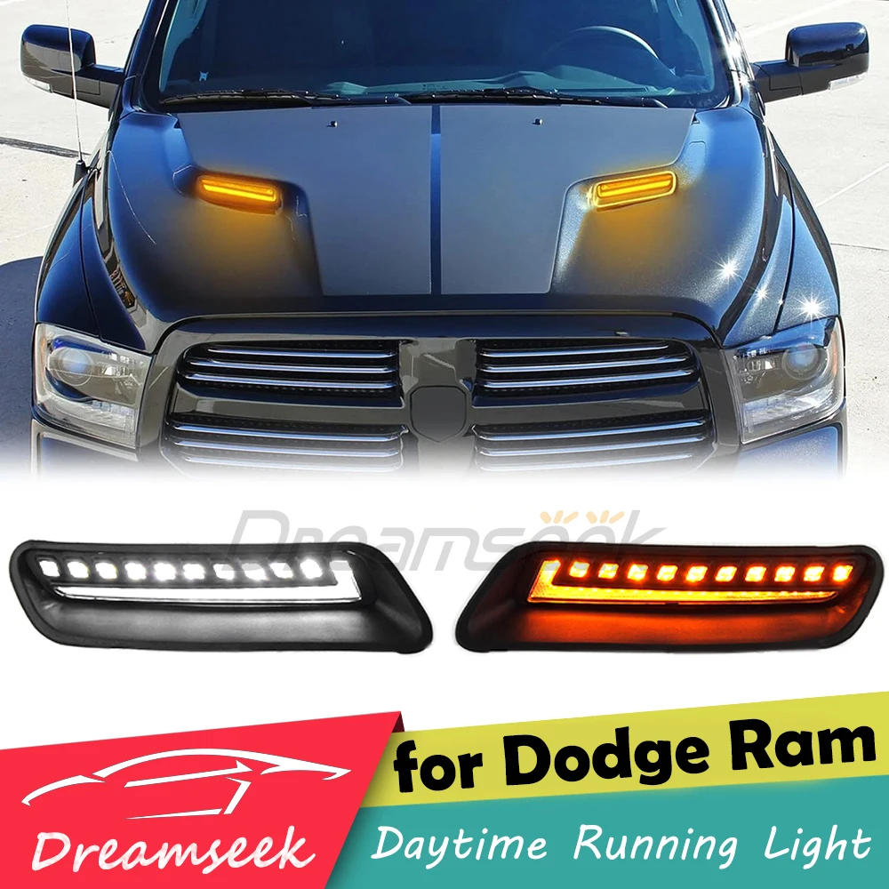 

LED Hood Bezel Light for Dodge Ram 1500 Classic 2010-2022 Trim Driving Lamp DRL Daytime Running Light w/ Dynamic Sequential Turn