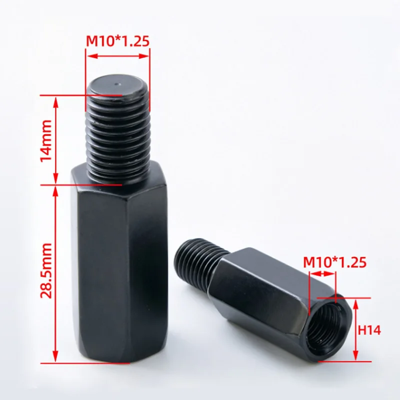 2 Stück Schwarze Verlängerte Motorrad-Rückspiegeladapter M10 10mm RH/LH Links Rechts Gewindeadapter Schrauben – Detail 1