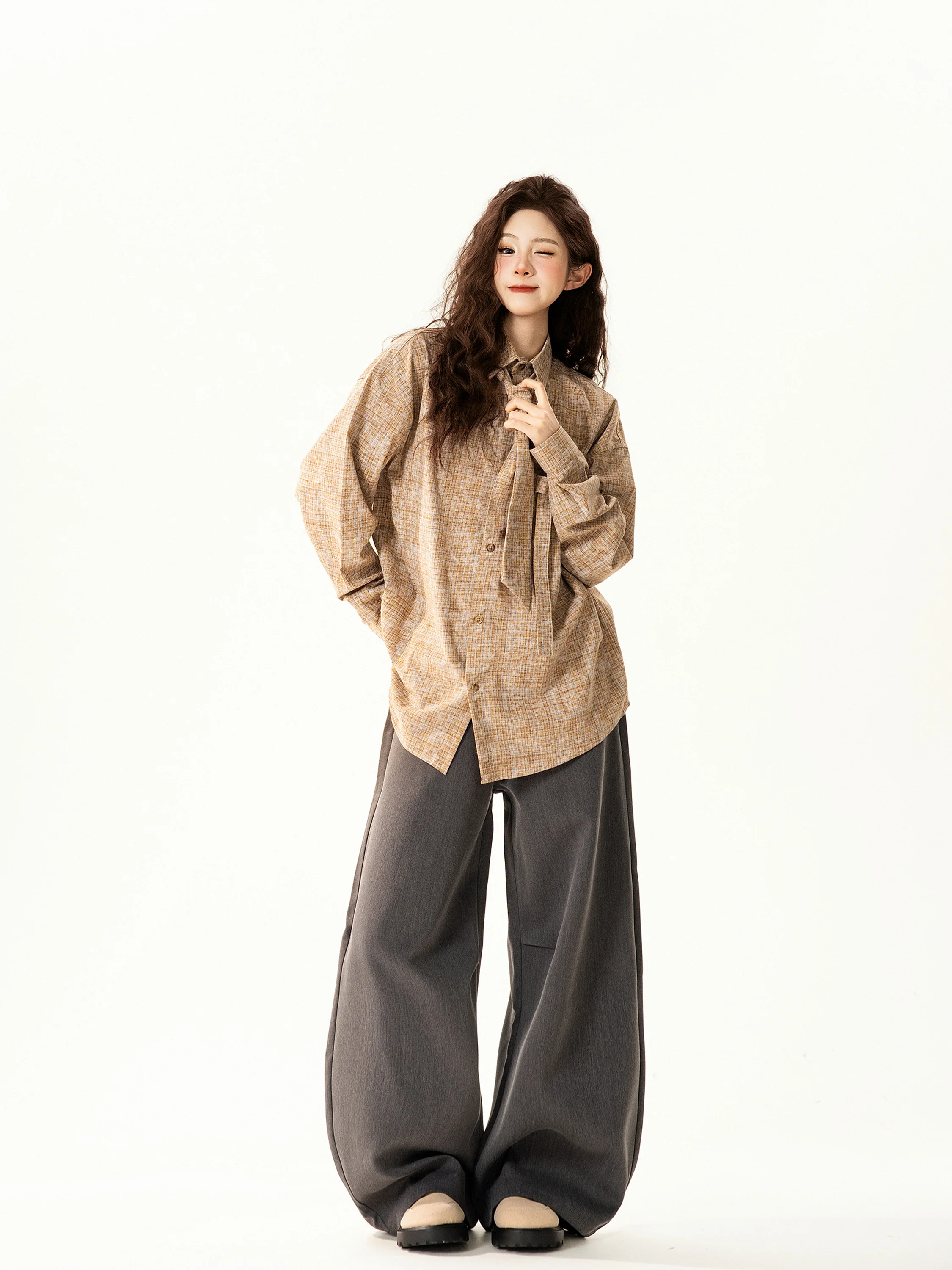 

Американская ретро-рубашка в клетку для женщин, свободная, повседневная, универсальная, весенняя, уличная, с длинными рукавами, на пуговицах, с воротником