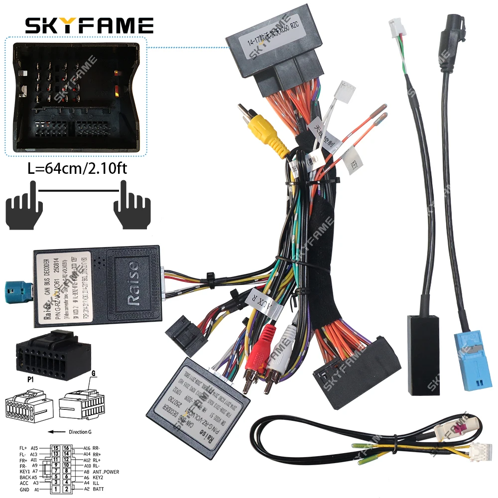 

SKYFAME Car 16pin Wiring Harness Adapter Canbus Box Decoder Android Radio Power Cable For Volvo S60 XC60 V60 G-RZ-VOLVO51