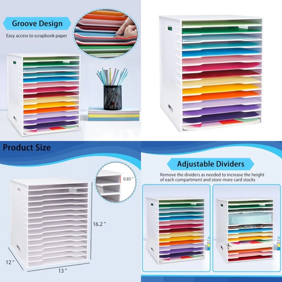 

Scrapbook Paper Organizer for Sizes 12" x 12", File Sorter Storage, Document Holder, Desktop Scrapbook Paper Organizer Rack for