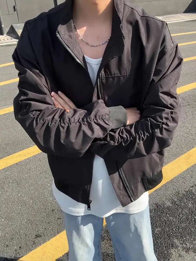 

Autumn Casual Stand Collar Zip-up Jackets for Men Outdoor Fashion Crop Coats Clean Fit Solid Color Outerwear Men's Jacket Coat