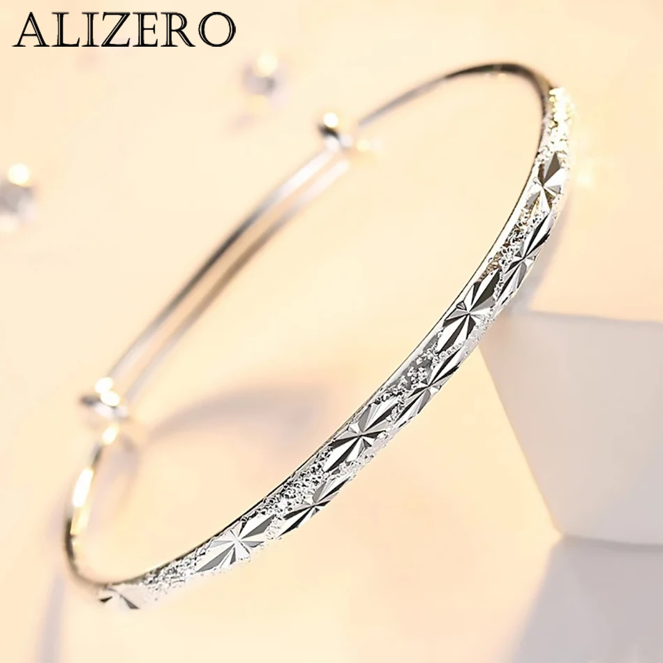 

Hot new Fashion 925 Sterling Silver Bracelets for Women Frosted shiny stars bangles adjustable Jewelry wedding Party Gifts