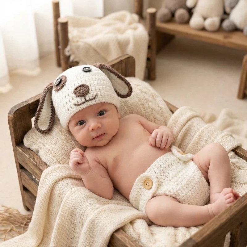 

Реквизит для фотосессии новорожденных, костюм для щенка и собаки, вязаная крючком шапка, накидка, комплект накидок для мальчиков и девочек, наряды для детской фотосессии, аксессуары для студии