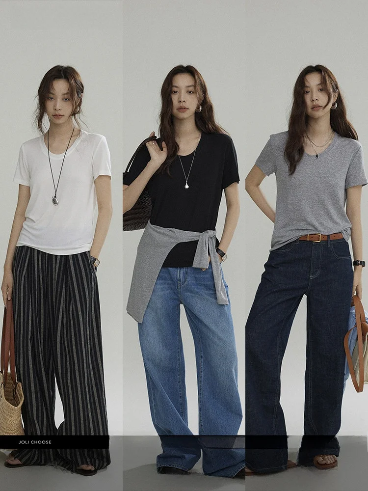 

Футболка Joli Choose Silk ort Sve Женская повседневная круглая Ne Basic Sle Lazy Faion New f Sve Повседневная одежда Лето