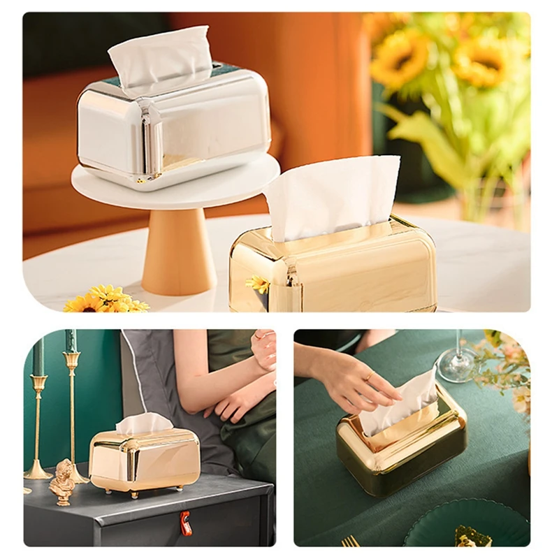 Luxury Golden Tissue Boxes Storage Napkin Holder Kitchen Tissue box Paper Case Organizer Ornament Craft Desktop Tissue Holder