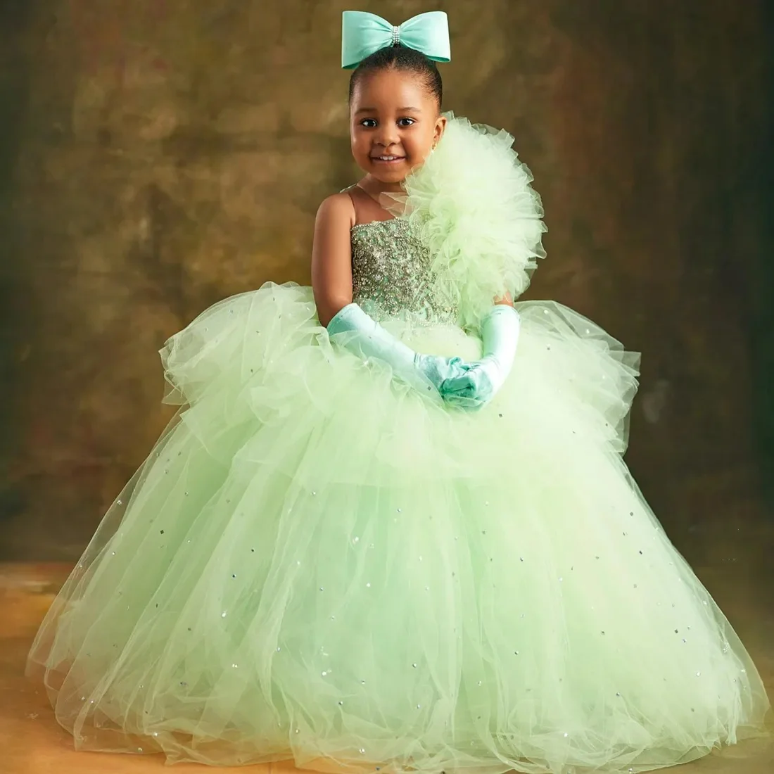 African Flower Girl Dresses Kids Formal Wear Ruffled Ball Gown Birthday Dress Lace Beading Pageant Vestido De Novia