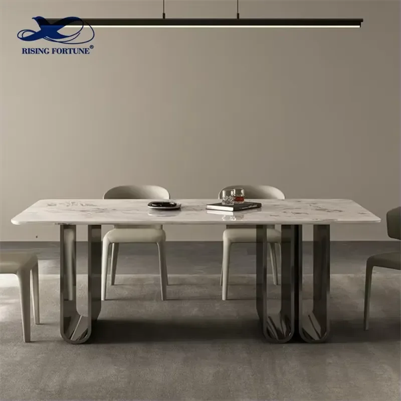 Custom Modern Home Furniture Rectangular Natural Stone Marble Dining Table