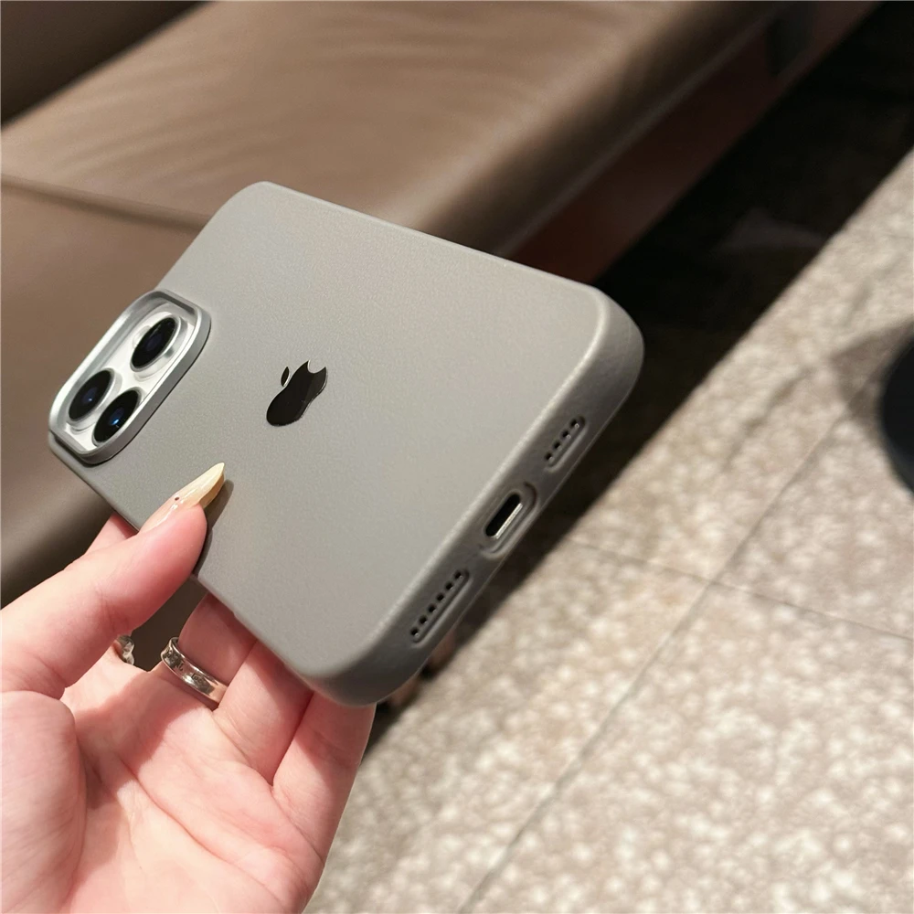 Matte Lychee Texture Leather Soft Case For iPhone 16 Pro Max 15 Plus 14 13 12 11 Silicone Shockproof Protection Full Logo Cover