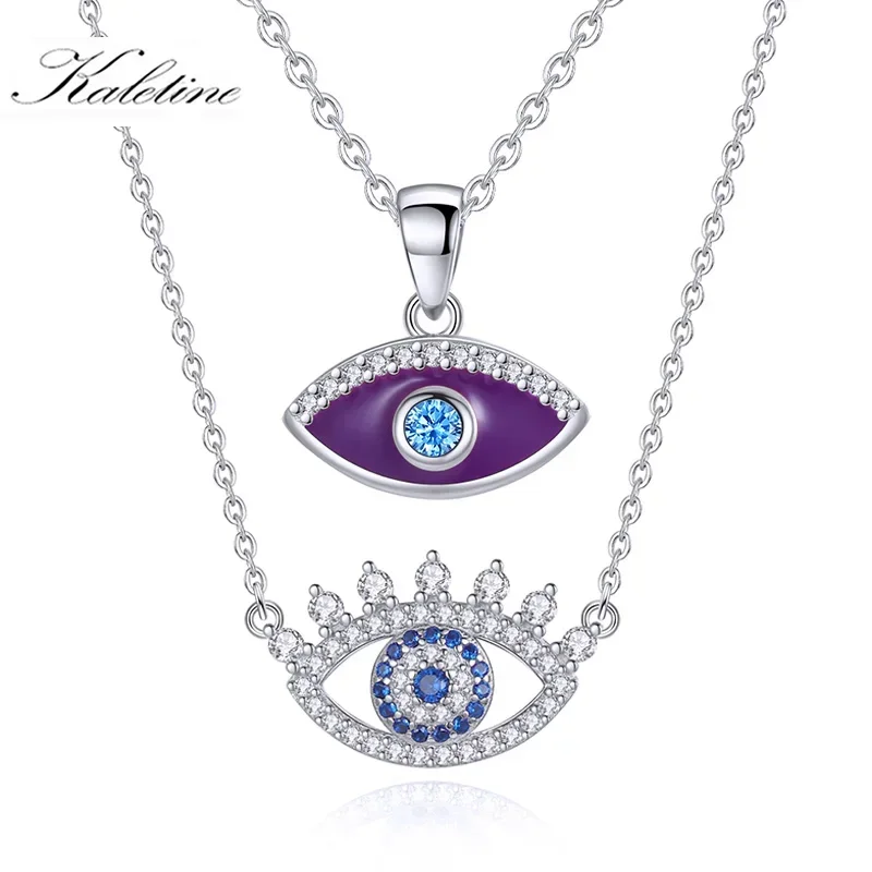 Kaletine Turkish Lucky Evil Eye Necklace Women Blue Eyes Female Charm 925 Sterling Silver Enamel Necklace Jewelry Gift