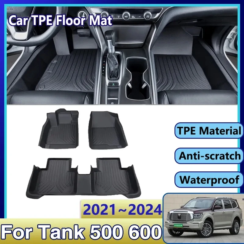 TPE Car Floor Mat For Great Wall Tank 500 Accesories 600 2021 2022 2023 2024 5seat 7seat Luxury Mud Carpet Foot Pad Full Covers