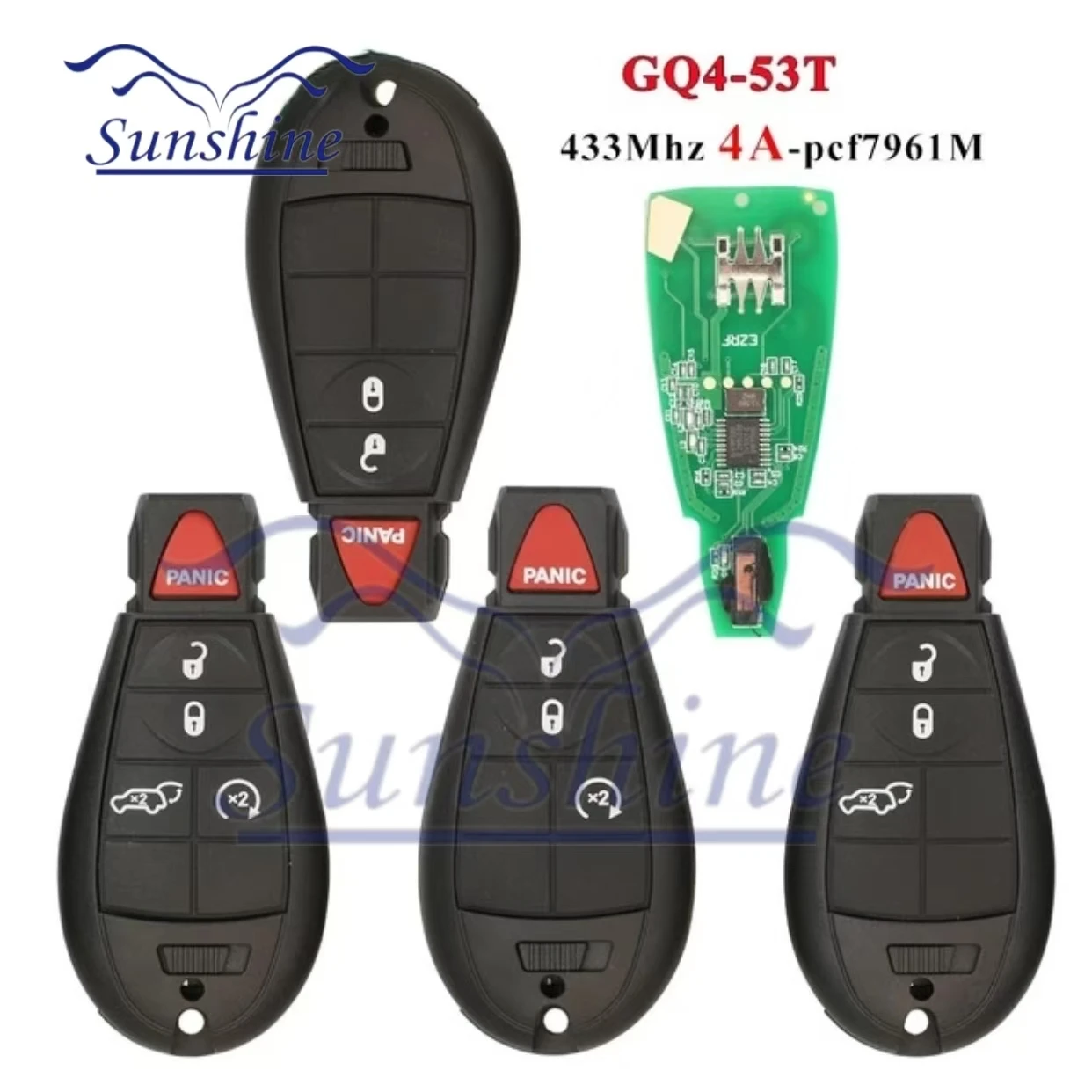 Sunshine 4A PCF7961M 433MHz Car Remote Key GQ4-53T For Jeep Cherokee Sport KL Dodge RAM Chrysler Town & Country 2014+ car key