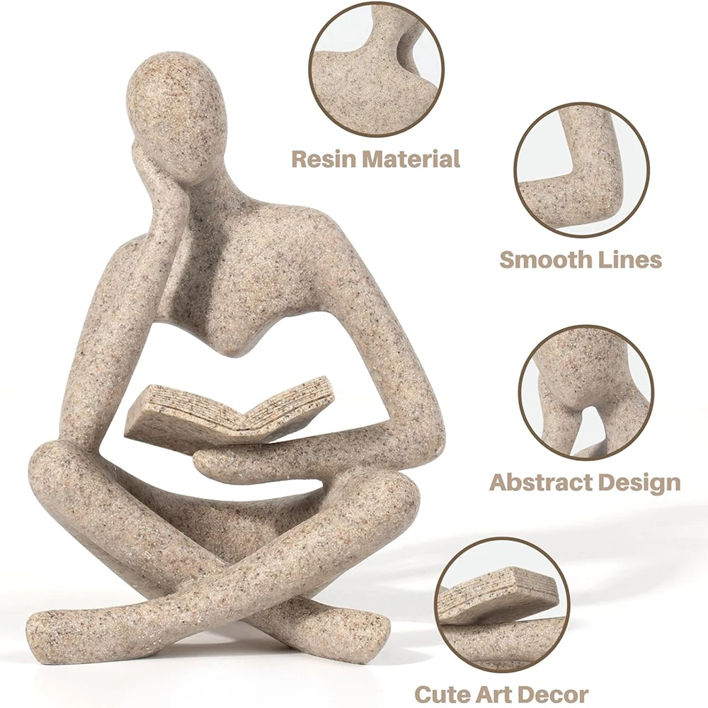 11.5CM Person Who is Thinking Abstract Thinker Sculpture Bookshelf Home Decor Figurine Statue Resin Modern   JJ0928