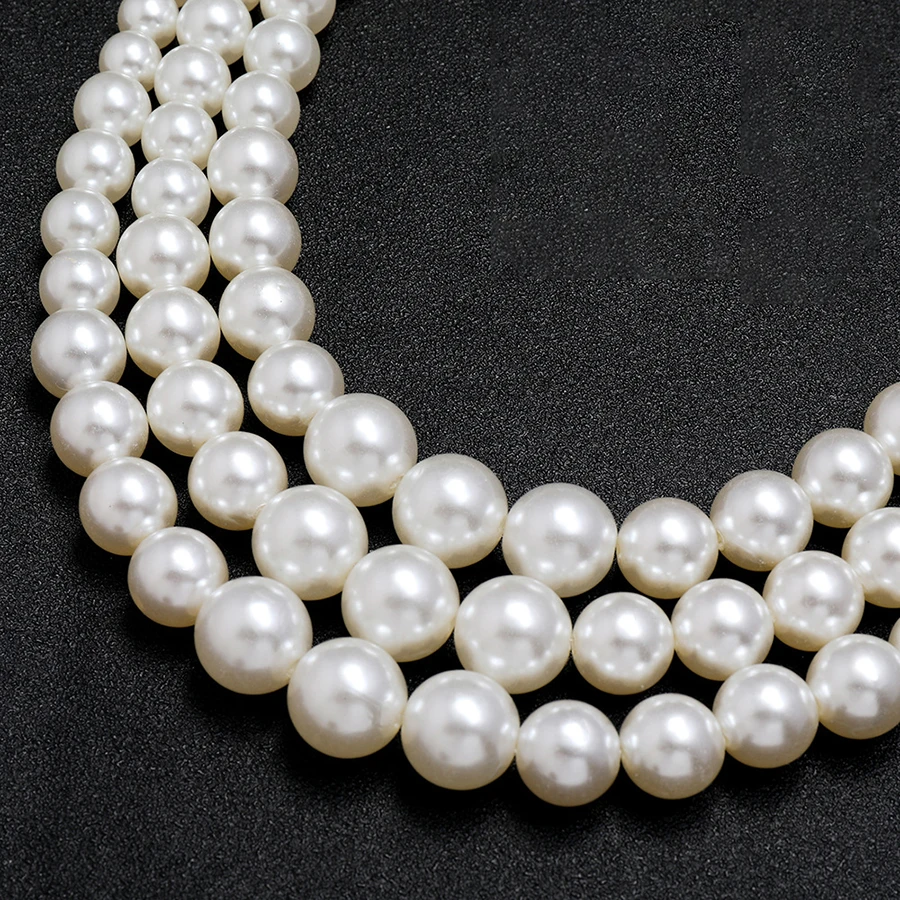 High Quality Fashion Handmade 3-layer Big White Simulated Pearl Necklace for Women\'s Mom Necklace Wedding Party Jewelry Gift