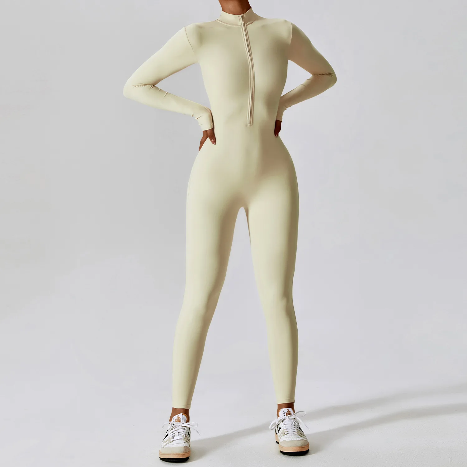 Yoga overall Lange mouwen Dames Sportkleding Gym Rits Jumpsuits Workout Hoge intensiteit Fitness Eendelig nauwsluitend kledingstuk