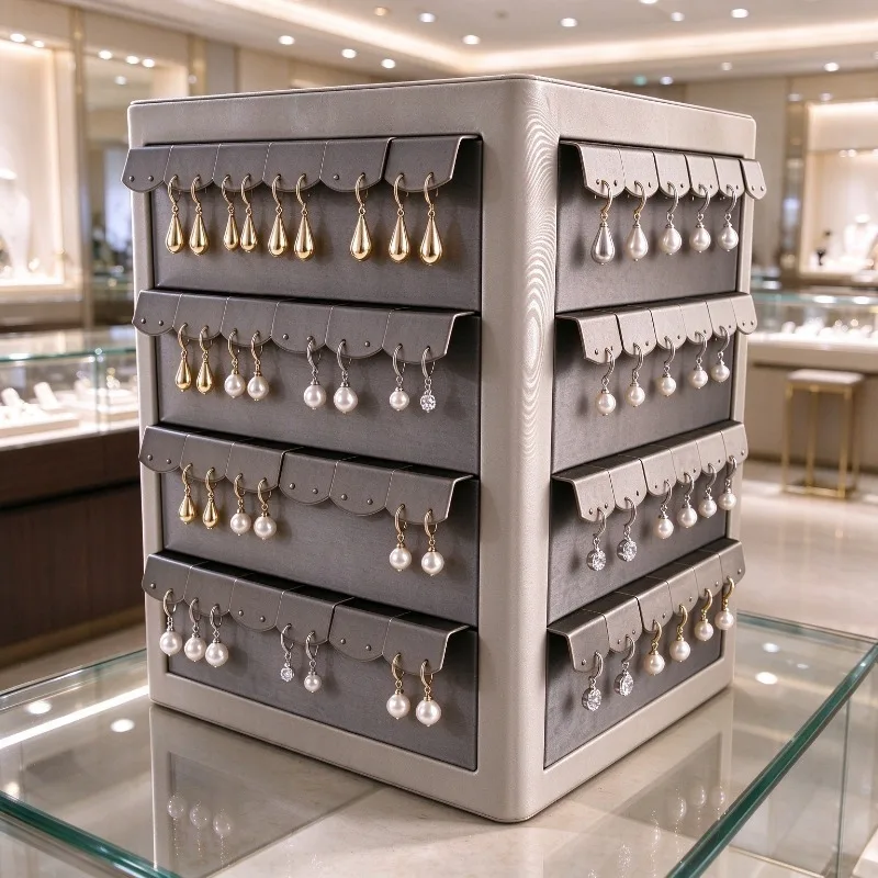 Rotating Earring Display Stand Counter Ear Stud Displays Holder Leather Earring Storage Rack Live Streaming Jewelry Display Rack