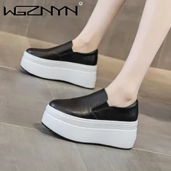 2025 Autumn Loafer 8CM Platform Shoes Flats White Slip on Casual Shoes Slipony Women Sneakers Breathable Comfy Summer Sneaker