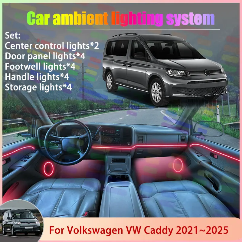 

For Volkswagen VW Caddy SB MK4 4th 2021~2025 2022 2/18 in 1 Car Atmosphere Light Lamp RGB Shade Ensemble Streamer Atmosphere Set