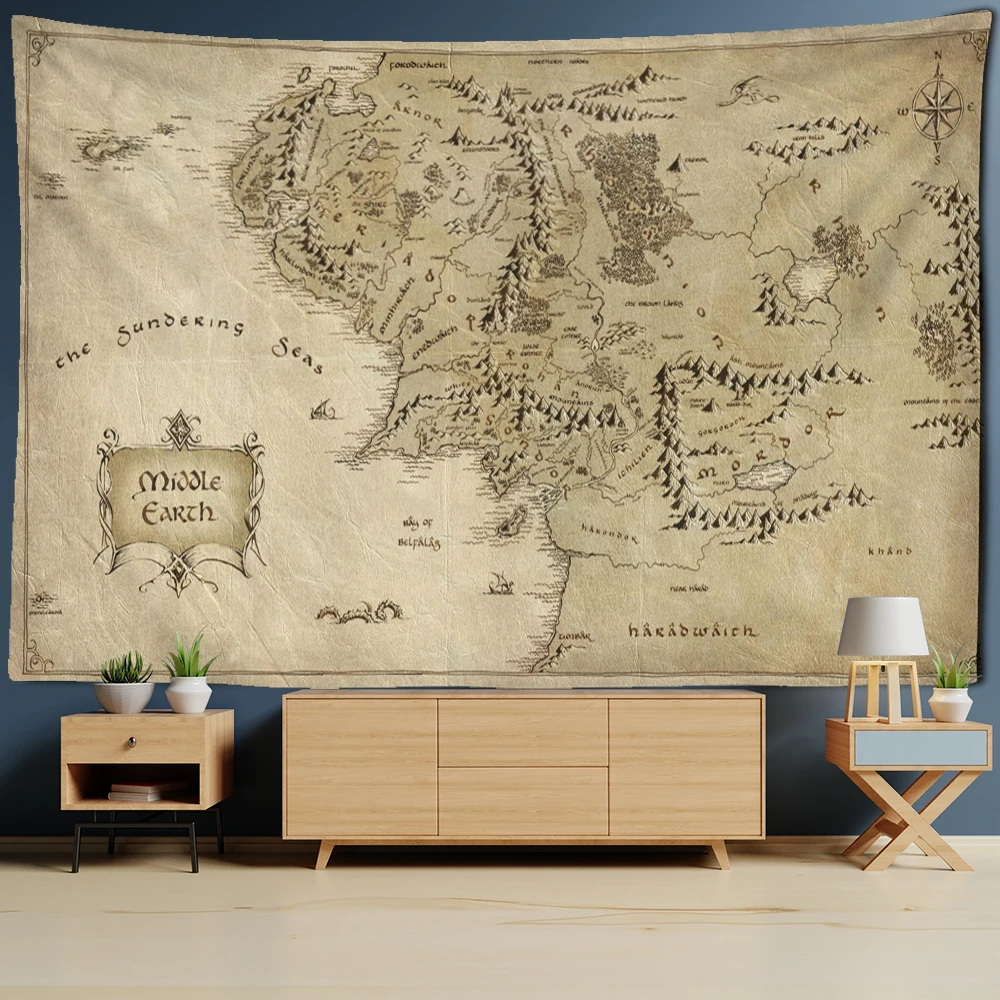 Antique Pirate Treasure Map Tapestry Wall Hanging Hippie Boho Decor Tapestry Golden Island Carpet College Dorm Decoration