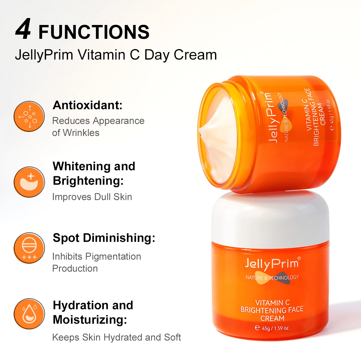 Whitening Face Cream Set Vitamin C & Rose Dark Spots Removal Double Lightening Skin Care Moisturizing Facial Cream JellyPrim