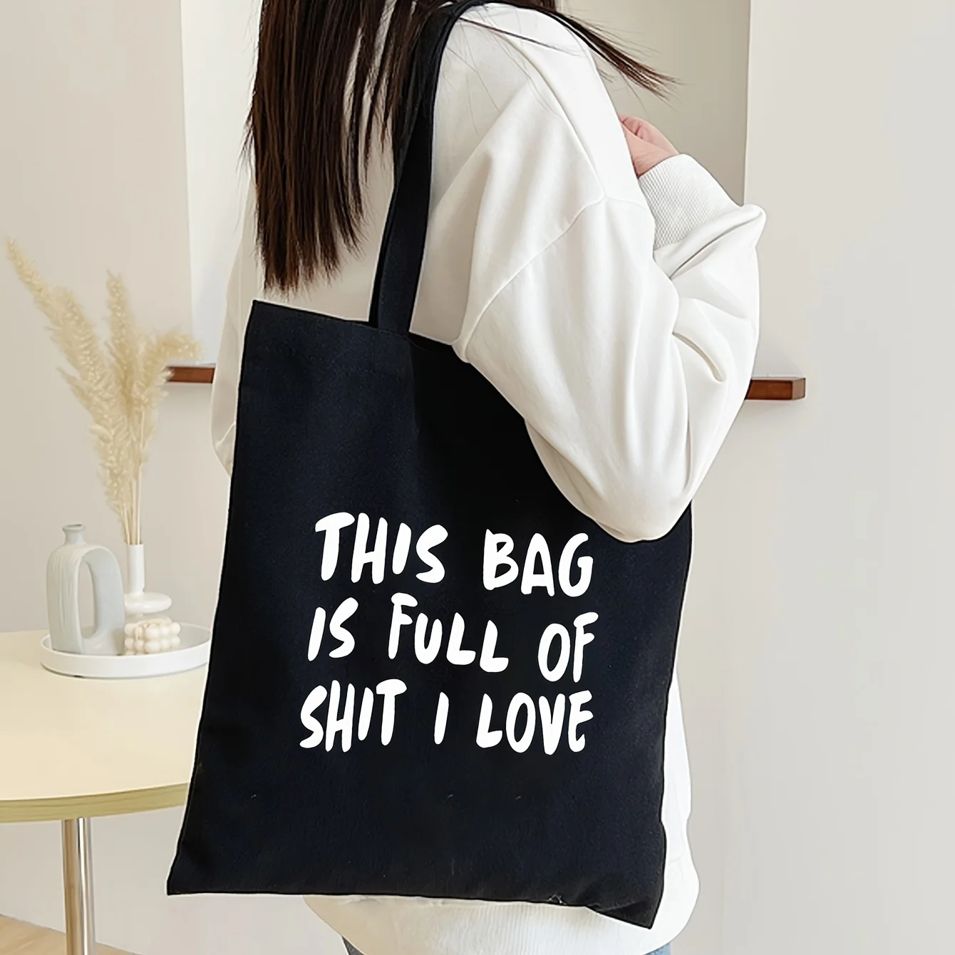 

Stylish Tote Bag for Women 'this Bag Is Full of I Love' Print Convenient Travel & Shopping Storage Reusable Bags Female
