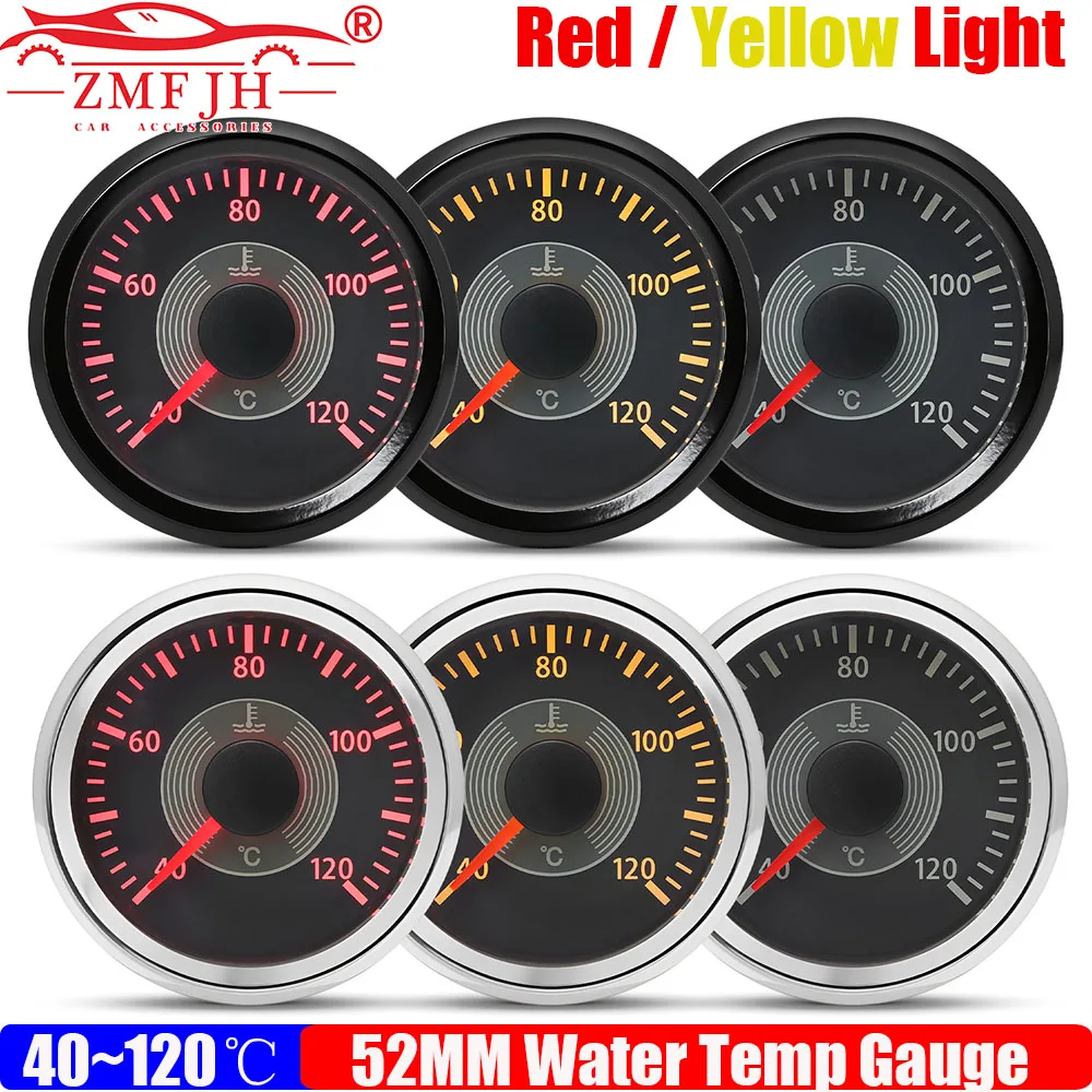

ZMFJH 40~120℃ 52MM Water Temperature Gauge with RED Yellow Backlight Retro Classical Water Temp Meter for Boat Car Waterproof