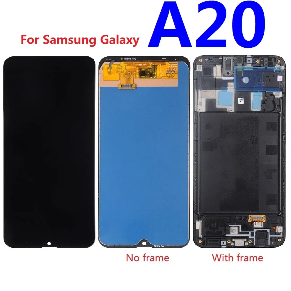 For Samsung Galaxy A20 A205 SM-A205F A205FN A205F/DS A205M A205GN/DS LCD Display Touch Screen Digitizer Sensor Replacement Frame