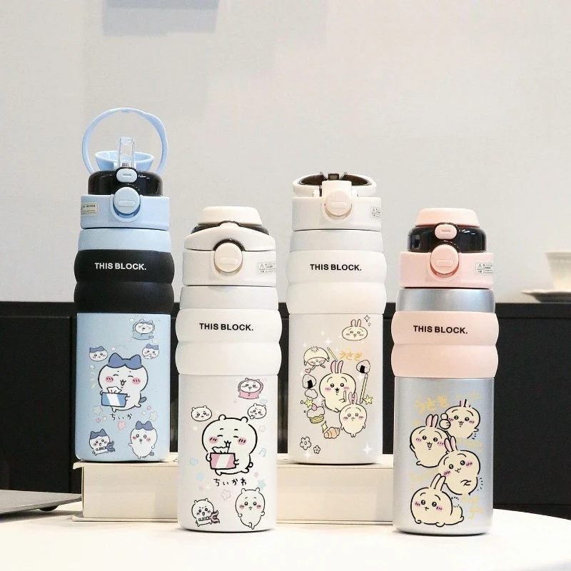 Cartoon Kawaii 550ML Simple Thermal Insulation Cup Straw Portable Double Drinking Cup Mouth  Antibacterial Insulation Chiikawa