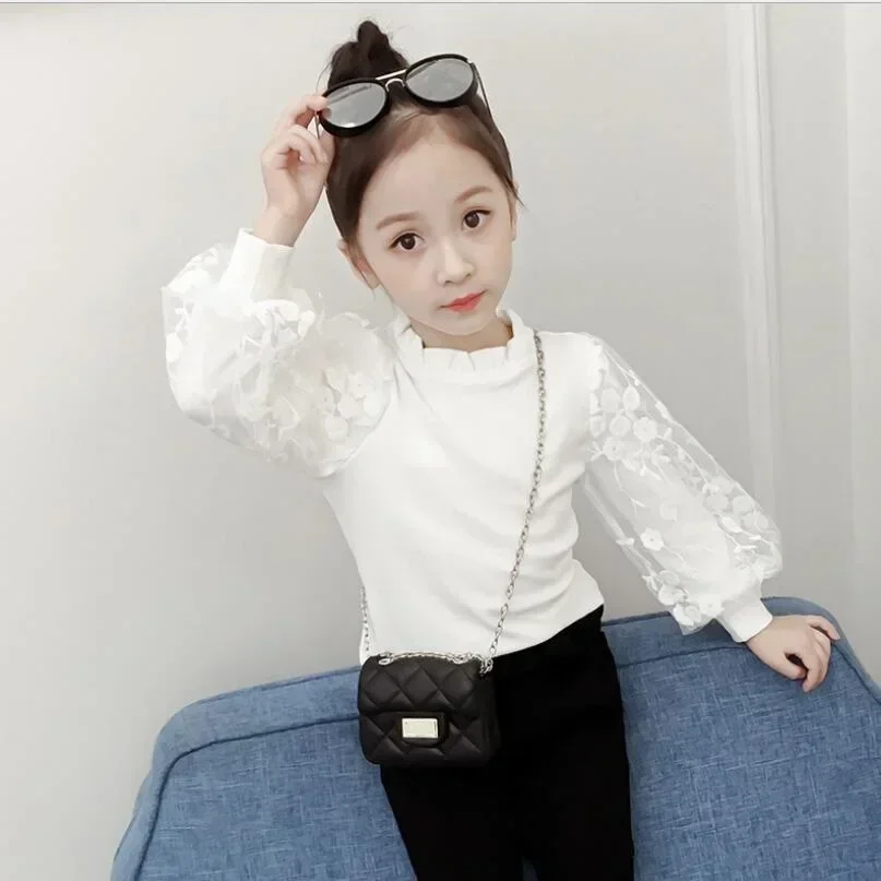 

Long Sleeve Girl Shirt Kids Tops Children's Clothes Blouses 2024 Autumn Cotton Baby Toddler Girls Blouse White Puff