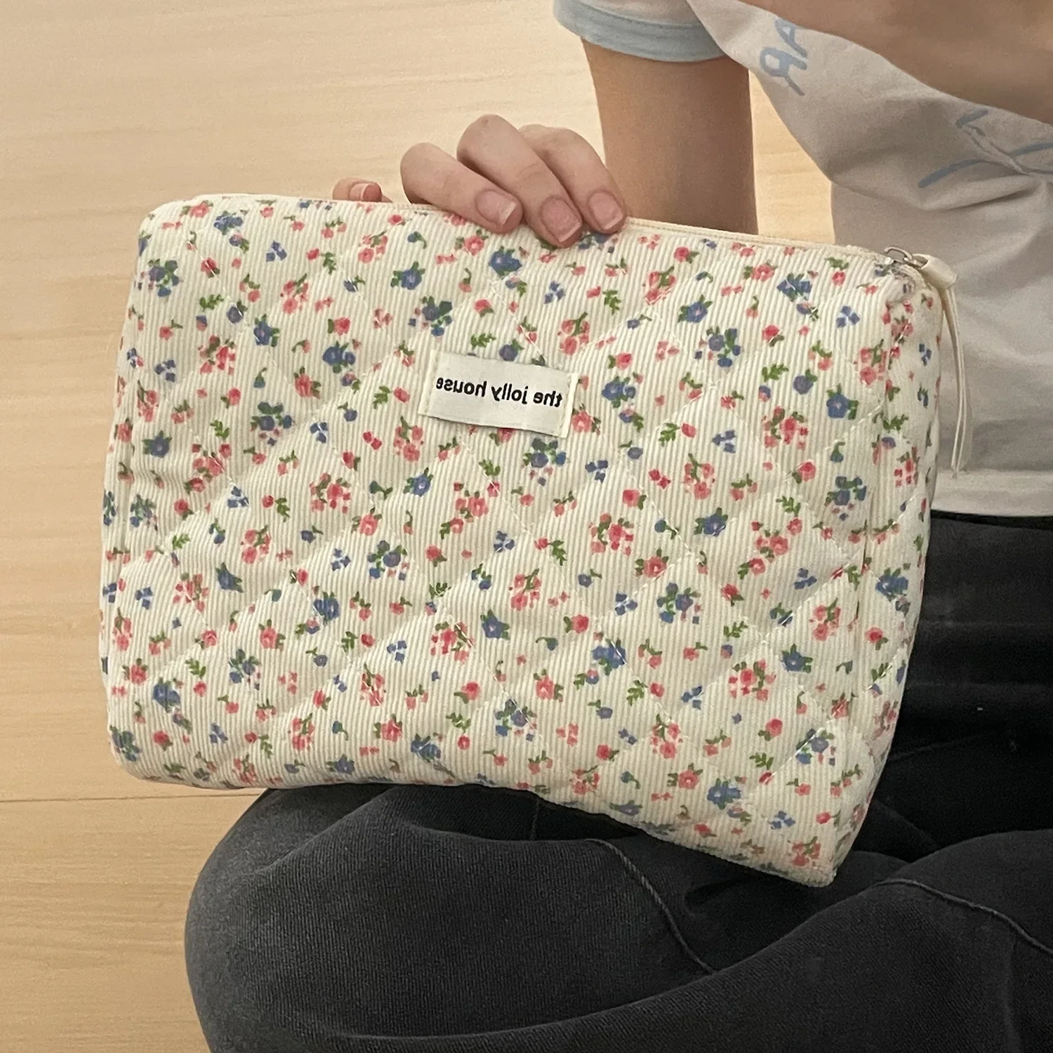 Floral Sweet Women's Storage Bags Retro Corduroy Ladies Cosmetic Bag Travel Portable Female Makeup Case Clutch Purse Handbags