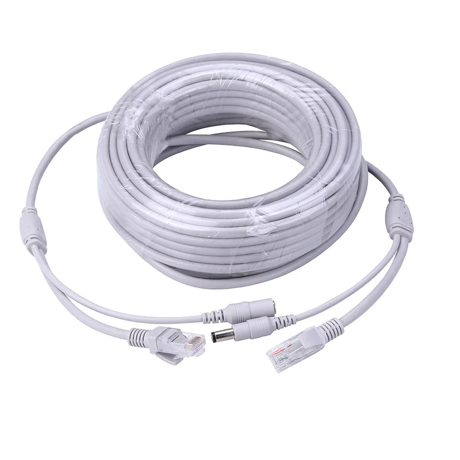 5M/10M/20M/30M Optional 2.1mm/5.5mm Jack RJ45 + DC Power Extension Ethernet CCTV Cable for IP Cameras NVR System