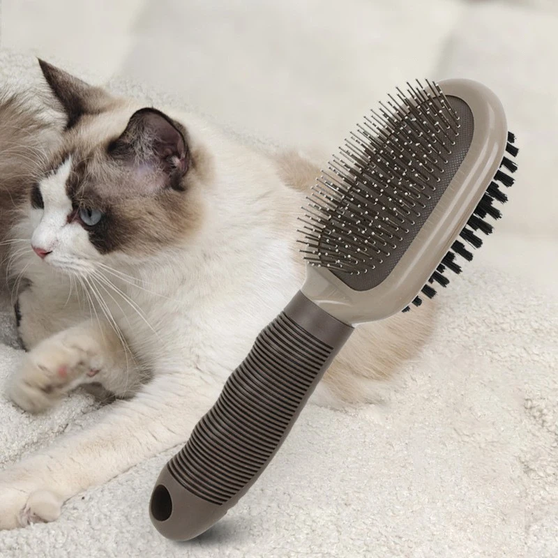 

Durable Double-sided Stainless Steel Slicker Brush for Dos Cats Multifunctional Anti Slip Hangable Pet Hair Remover Brosse Chien