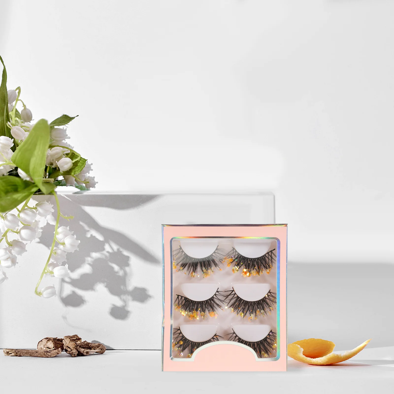 3Pairs Fake Eyelashes Glitter Short Natural False Lashes Pack Individual Eyelashes Makeup Tools for Parties Weddings