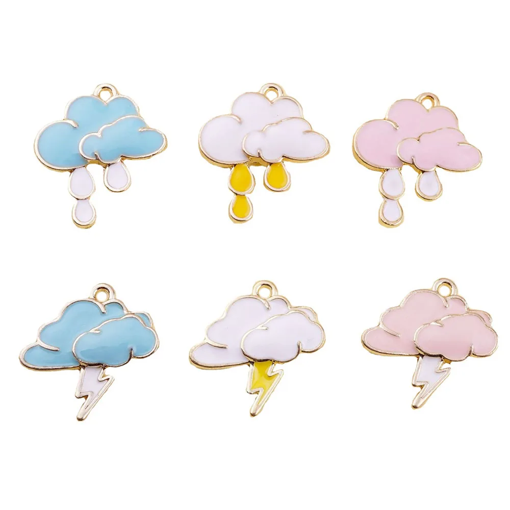 WZNB 10Pcs Enamel Cloud Lightning Charms Thunderstorm Alloy Pendant for Jewelry Making Handmade Earring Necklace Diy Accessories