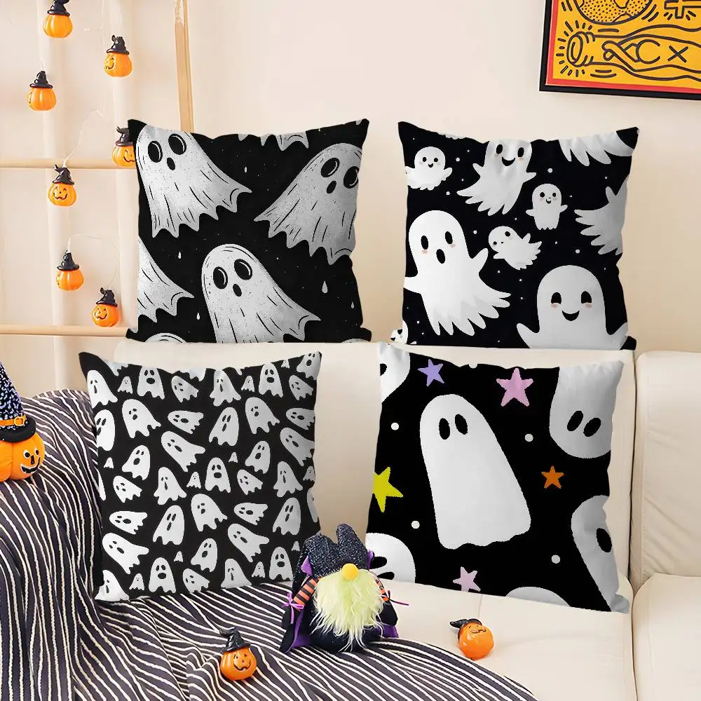 

Classic Halloween Ghost Pillow Case Short plush Double-sided Print Square Throw Pillow Covers Sofa Home Cushion Decor