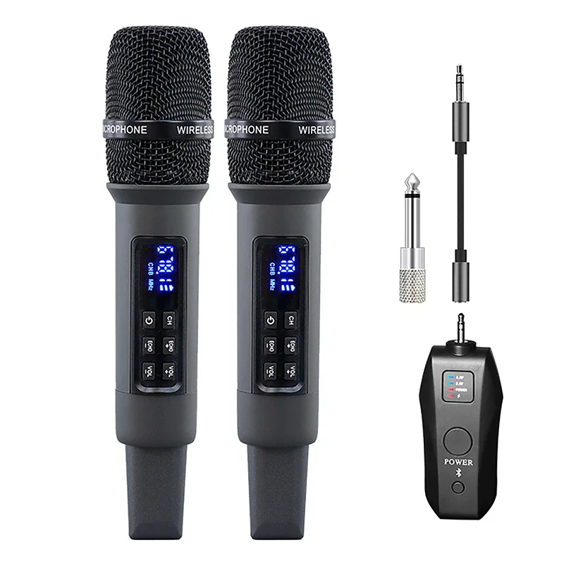 

2 Channel Wireless Microphone UHF Dual Handheld Dynamic Karaoke Mic System 30m for Stage Church Party School PA Speaker Meeting