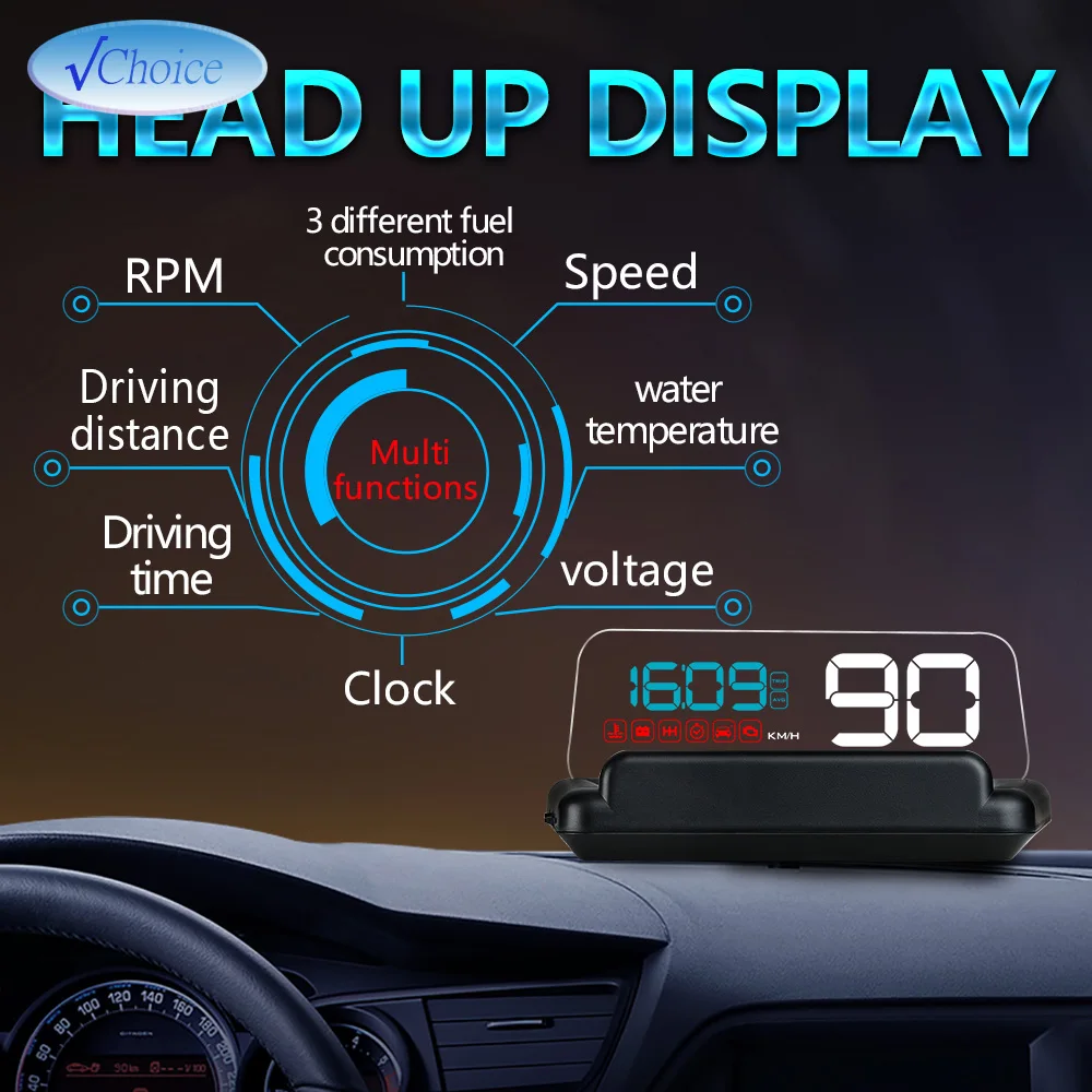 C500 Auto OBD2 GPS HUD Head-Up Display EOBD Windshield Car Speedometer Projector Digital Accessories Automotive Electronics