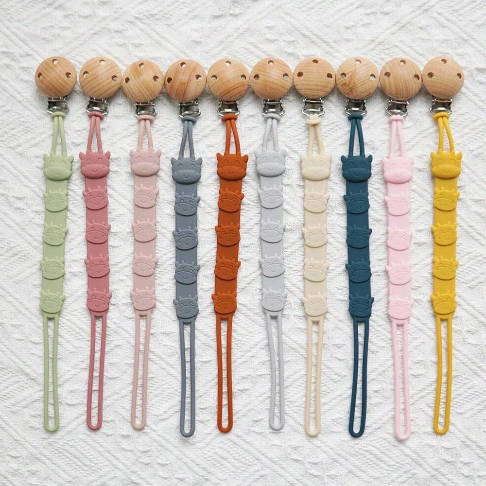 aby Beech Wood Pacifier Clip Cartoon Animal Crochet Beads Silicone Nipple Chain For Teether Nursing Toys Baby Pacifier Chain