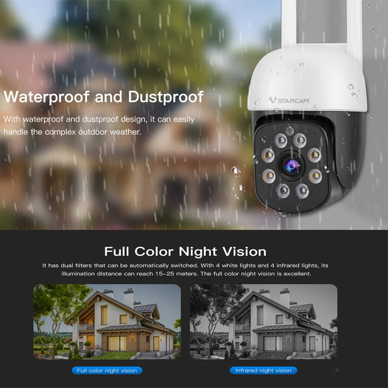 Vstarcam New Outdoor LED Lights 3MP HD Wifi IP Camera Security Systems Waterproof Dustproof Full Color Night Vision Smart Home