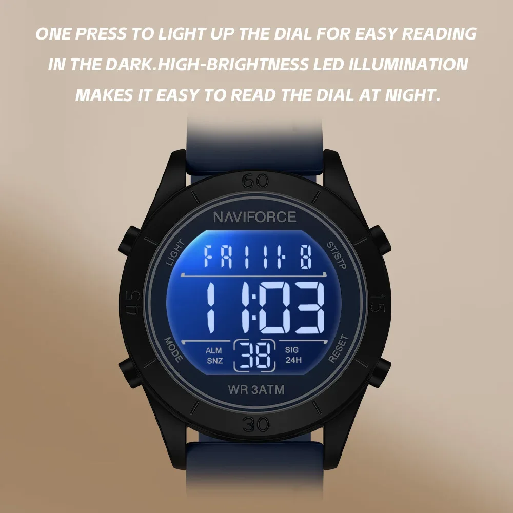 NAVIFORCE NF5054 Простые модные часы для женщин ЖК-цифровой дисплей 30 м водонепроницаемые спортивные наручные часы с силиконовым ремешком