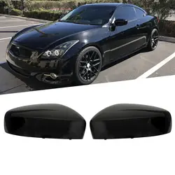 Pair Gloss Black/Carbon Fiber Side Mirror Cover Caps For 2008-2013 INFINITI G37 Q40 Q60