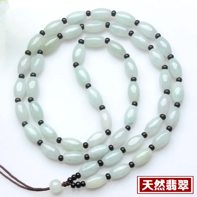 Natural Myanmar Jadeite Grade A Burma Jade Rice Beads Luxury Pendant Lanyard Neck Strap Men Women Healing Gemstone Fine Jewelry