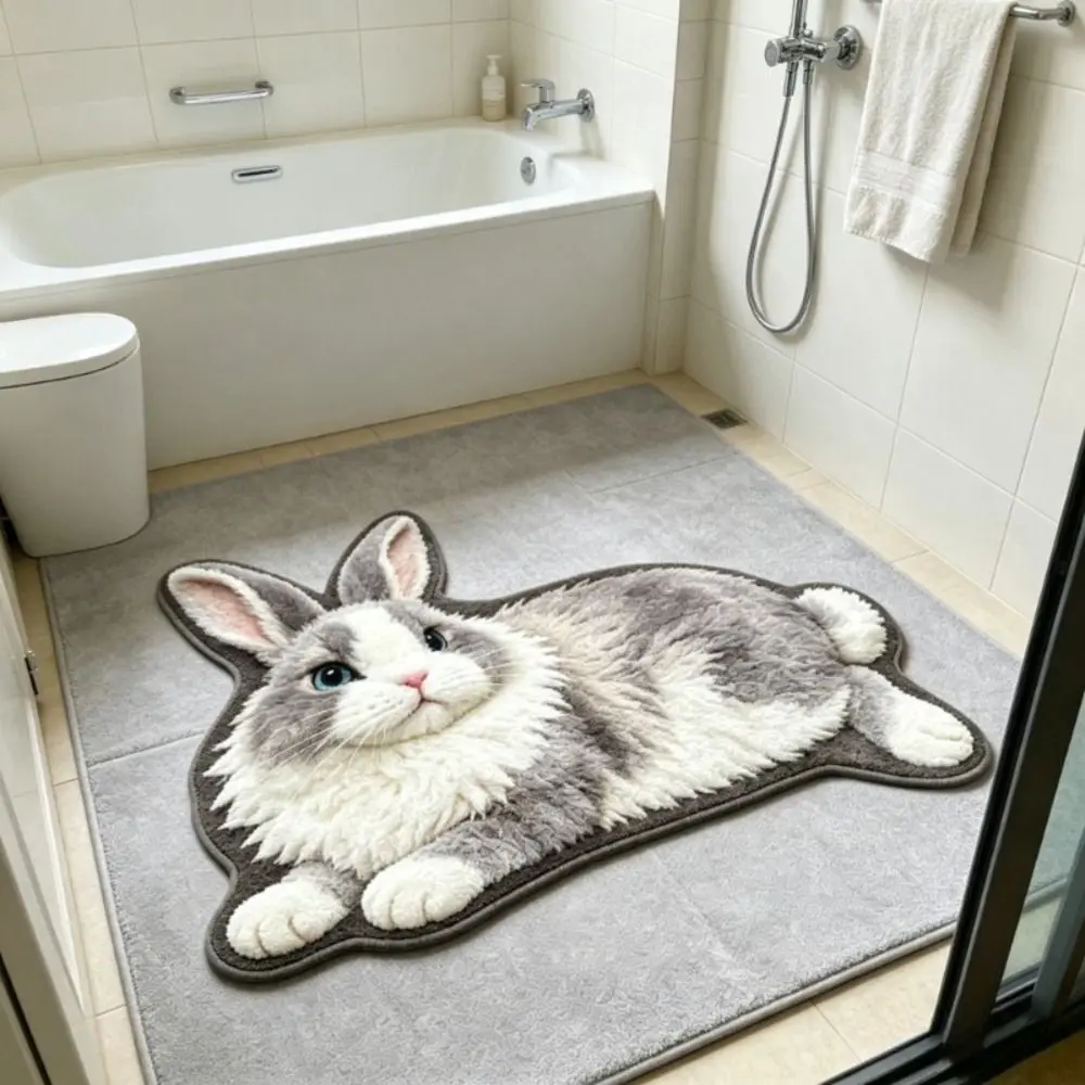Fun Water Absorbent Rabbit Shape Rug Soft Washable Irregular Shape Bath Mat Rug Floor Carpet Home Decoration