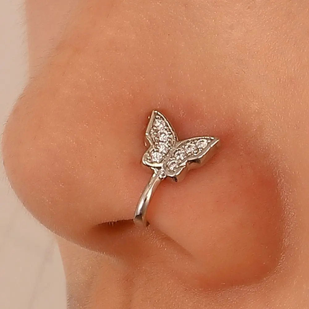 Zunderes-Anneau de piercing en cuivre avec papillon, faux cerceau antarctique, bijoux de corps en biscuits, clip d'oreille non percé, manchette de fête