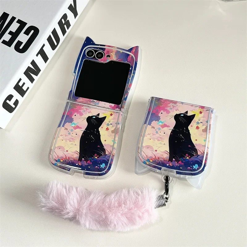 Bonita funda de teléfono con orejas de fuegos artificiales en 3D, carcasa trasera dura de PC para Samsung Galaxy ZFlip3, ZFlip4, ZFlip5, ZFlip6, Z Flip 6