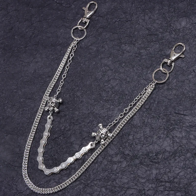Bicycle Chain Skull Pants Chain Gothic Punk Metal Waist Chain Unisex Jeans Hanging Keychain Rock Streetwear Decor Ornament