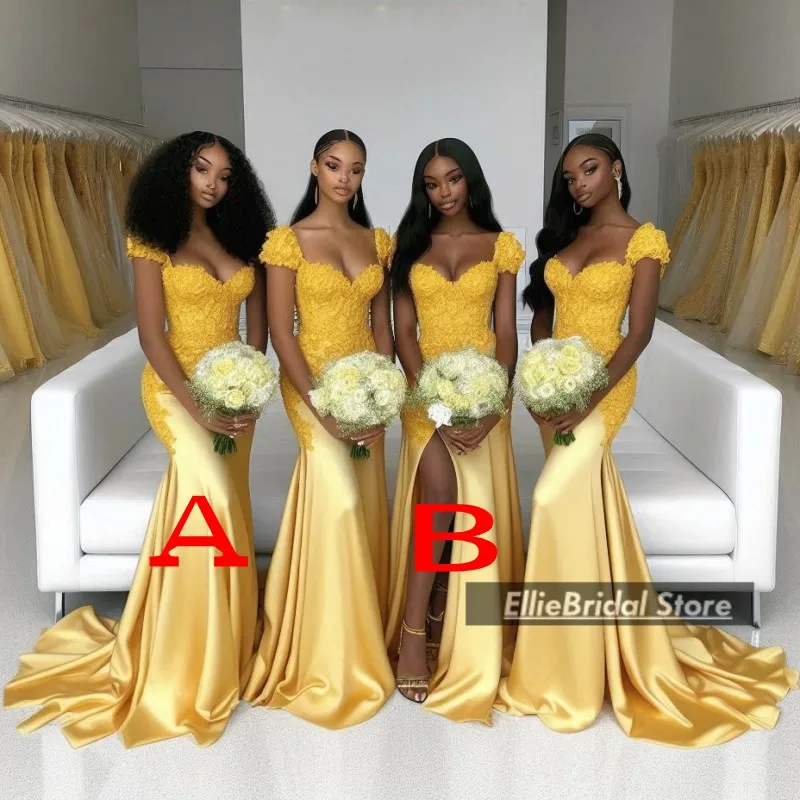 Kant Bruidsmeisjekleding Voor Bruiloft Kapmouwtjes Applique Bruidsmeisje Jurk robe de mariage femme d'honneur Aangepaste